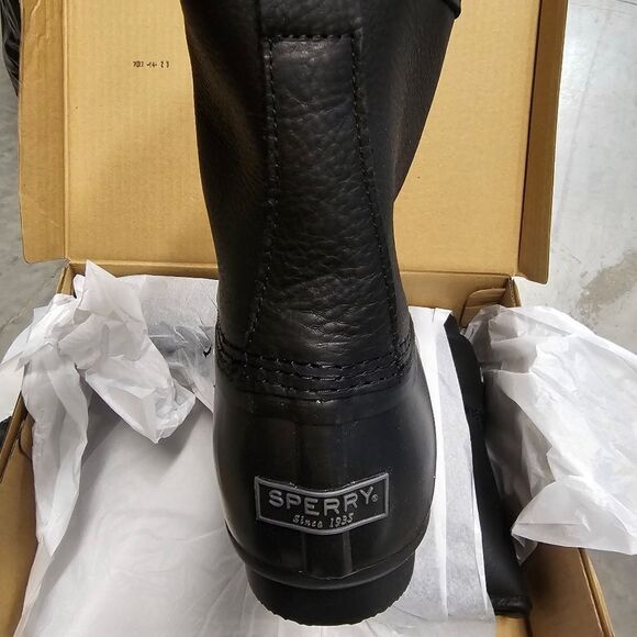 Sperry Size 11.5 M SALTWATER Black on Black Leather Duck Boots New Men's Shoes - Picture 9 of 10